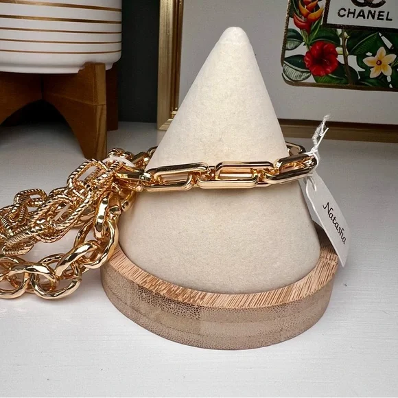 Natasha Chunky Gold Chain Bracelet Trio Stack Modern Bold Glam Fashion Forward - Picture 6 of 7